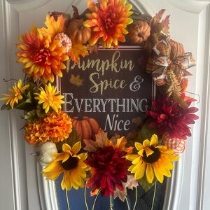 Pumpkin Spice and Everything Nice grapevine wreath.